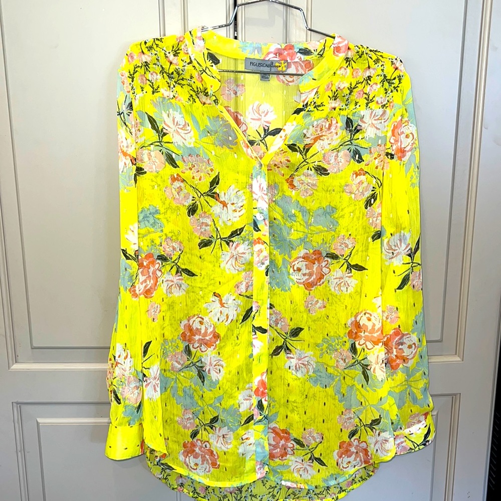 New figueroa flower bright yellow sheer top medium